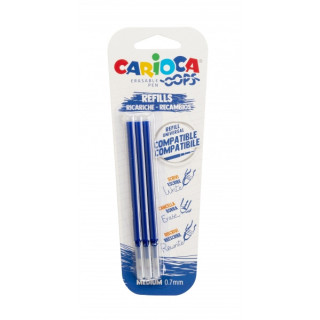 Carioca Oops Pack de 3 Recambios para Boligrafo Borrable - Tinta Termo Sensible - Punta de 0.7mm - Color Azul