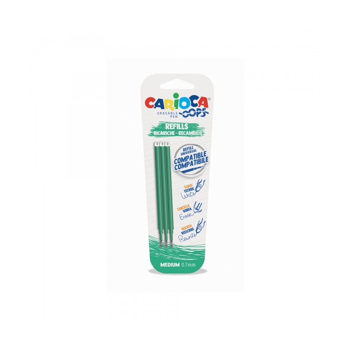 Carioca Oops Pack de 3 Recambios para Boligrafo Borrable - Tinta Termo Sensible - Punta de 0.7mm - Compatibles con Boligrafo Oo