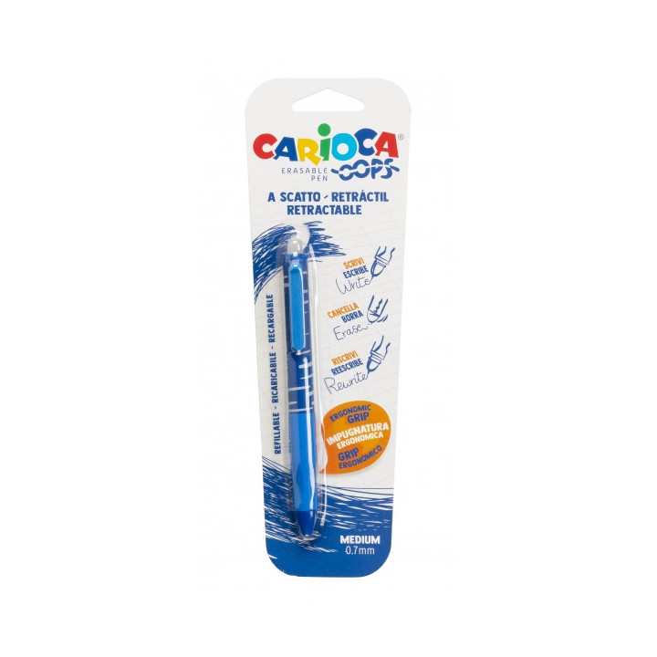 Carioca Oops Boligrafo Retractil Borrable - Termo Sensible - Empuñadura Ergonomica Triangular - Punta de Ø 0.7mm - Recambios