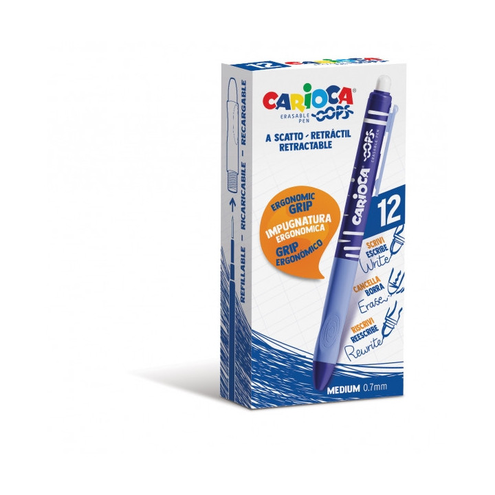Carioca Oops Boligrafos Borrables - Tinta Termo Sensible - Empuñadura Ergonomica Triangular - Punta de Ø 0.7mm - Recambios Co