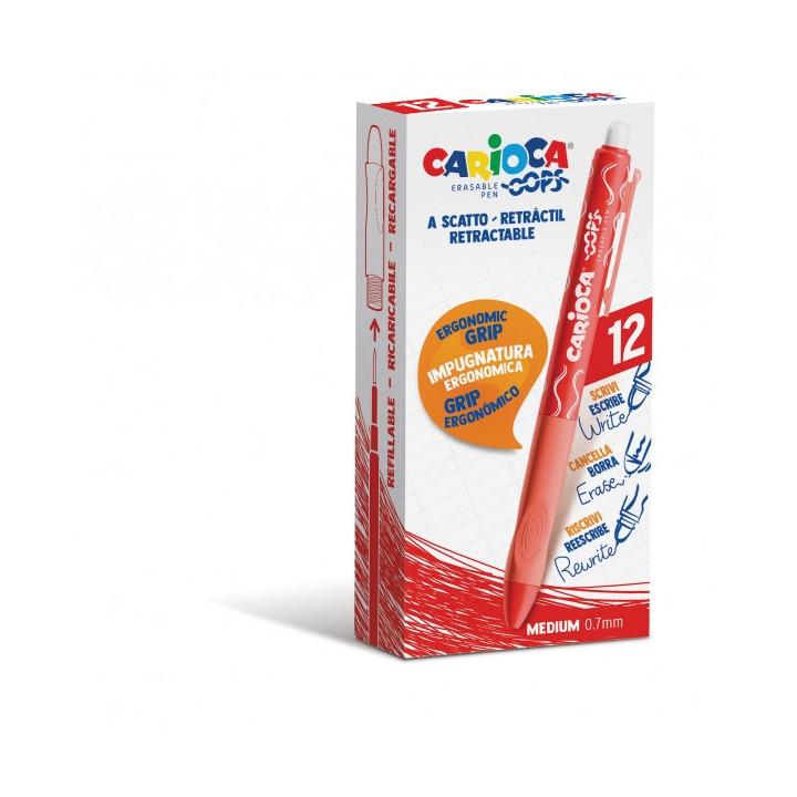 Carioca Oops Boligrafos Borrables - Tinta Termo Sensible - Empuñadura Ergonomica Triangular - Punta de Ø 0.7mm - Recambios Co