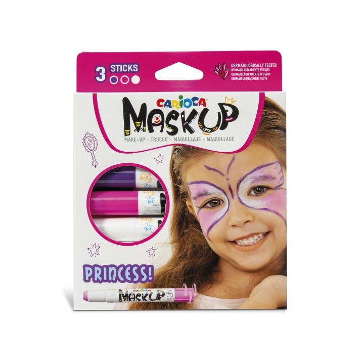 Carioca Mask Up Pack de 3 Colores para la Piel Princess - Colores Brillantes - Lavables - Base Agua - Incluye Dos Tutoriales Pa