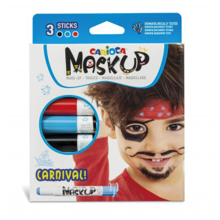 Carioca Mask Up Pack de 3 Colores para la Piel en Barra Carnival - Colores Brillantes - Lavables - Base Agua - Incluye 2 Tutori
