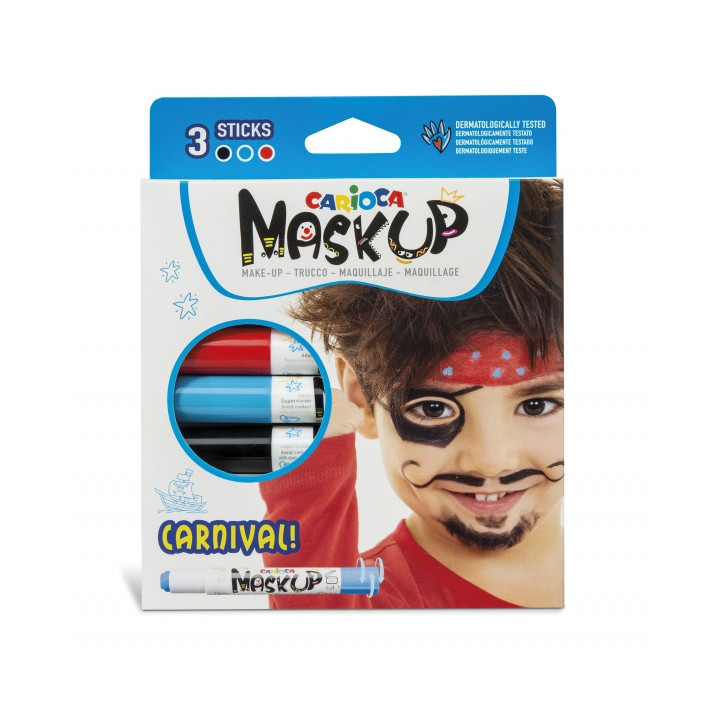 Carioca Mask Up Pack de 3 Colores para la Piel en Barra Carnival - Colores Brillantes - Lavables - Base Agua - Incluye 2 Tutori