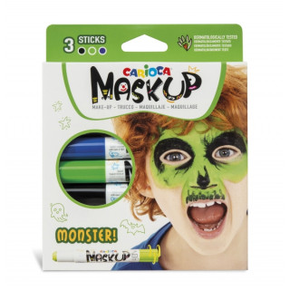 Carioca Mask Up Pack de 3 Colores para la Piel en Barra Monsters - Colores Brillantes - Lavables y Base Agua - Incluye Dos Tuto