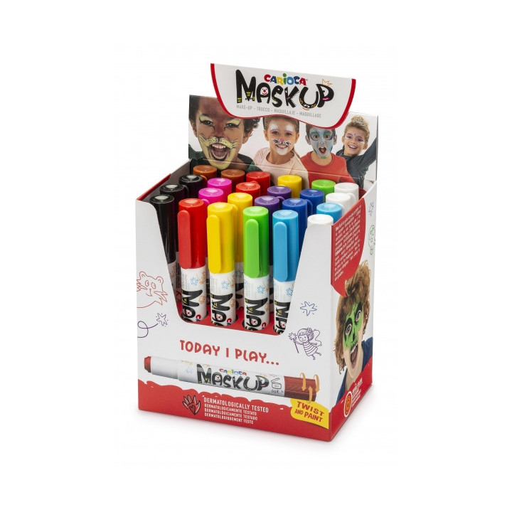 Carioca Mask Up Expositor de 24 Colores para la Piel - Colores Brillantes y Lavables - Testados Dermatologicamente - Mezclables