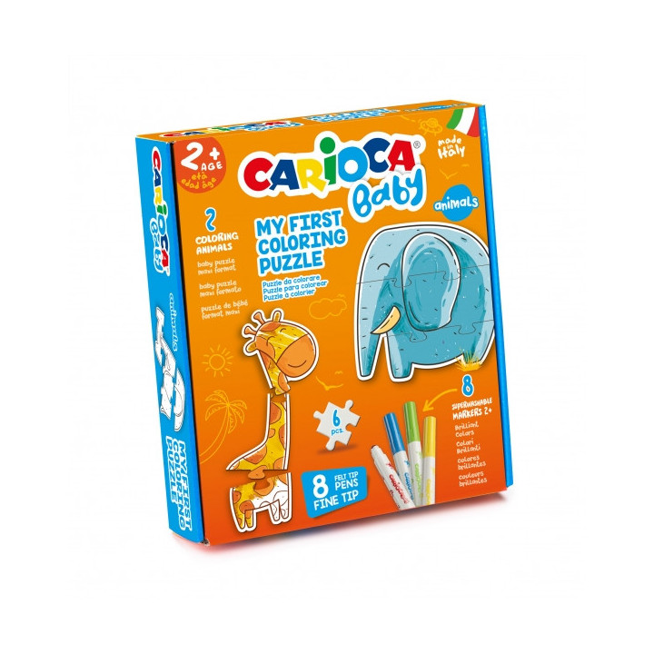 Carioca Coloring Puzzle Animals Baby 2+ Pack de Puzzle Super Simple para Niños - 2 Animales de 3 Piezas - Piezas para Colorear