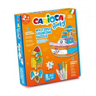 Carioca Coloring Puzzle Transports Baby 2+ Pack de Puzzle para Niños - 2 Medios de Transporte de 3 Piezas - 2 Transportes de R