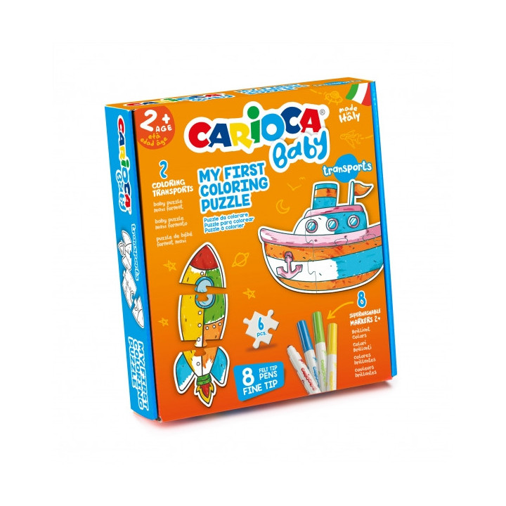 Carioca Coloring Puzzle Transports Baby 2+ Pack de Puzzle para Niños - 2 Medios de Transporte de 3 Piezas - 2 Transportes de R