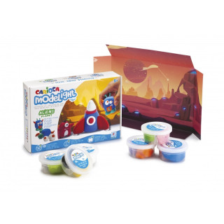 Carioca Modelight Maxiplaybox Aliens Pack de Pasta de Moldear - Super Ligera - Elastica - Maleable - sin Gluten - Se Seca al Ai