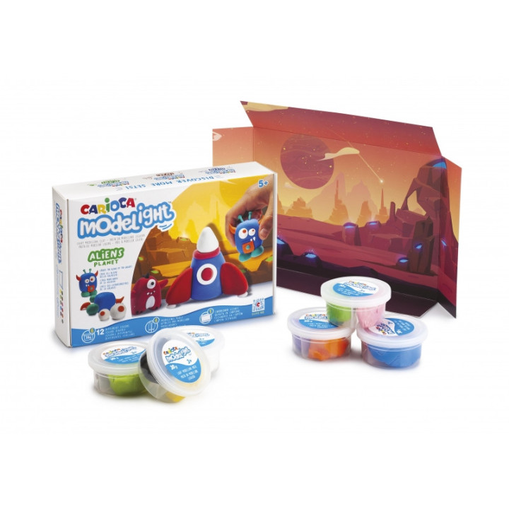 Carioca Modelight Maxiplaybox Aliens Pack de Pasta de Moldear - Super Ligera - Elastica - Maleable - sin Gluten - Se Seca al Ai