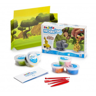 Carioca Pack Modelight Maxiplaybox Safari - Pasta de Moldear Ligera y Elastica - sin Gluten - Se Seca al Aire - Incluye Herrami