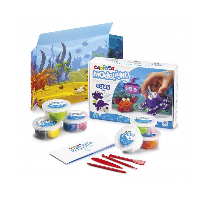 Carioca Modelight Maxiplaybox Ocean Pack de Pasta de Moldear - Super Ligera - Elastica - Maleable - sin Gluten - Se Seca al Air