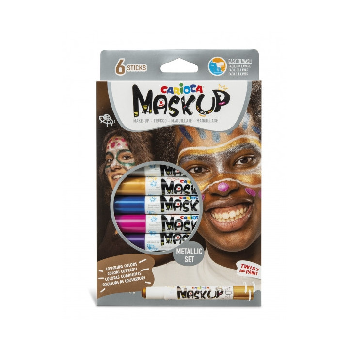 Carioca Mask Up Pack de 6 Colores Metalicos para la Piel - Ideales para Fiestas - Colores Brillantes y Lavables - Mezclables -