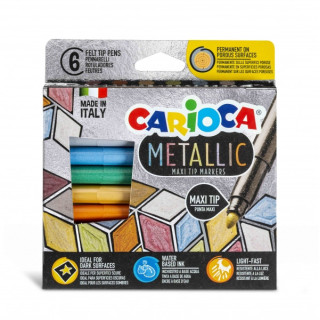 Carioca Metallic Maxi Pack de 6 Rotuladores - Punta Maxi Ø 6mm - Ideales para Superficies Oscuras - Colores Permanentes en Sup