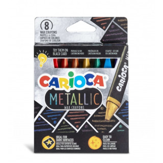 Carioca Metallic Pack de 8 Ceras Metalicas - Cuerpo Maxi Triangular - Colores Cubrientes para Superficies Oscuras - Faciles de