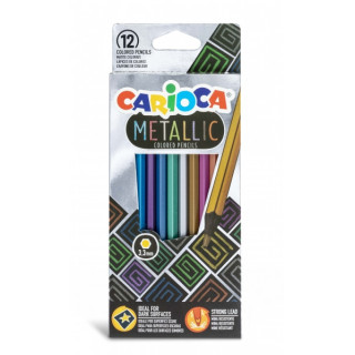 Carioca Metallic Pack de 12 Lapices Hexagonales Metalicos - Colores Cubrientes - Ideales para Superficies Oscuras - Mina Premiu