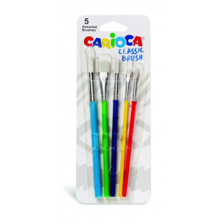 Carioca Pinceles Pack de 5 Pinceles - Nylon - Cerdas Suaves y Duraderas - Perfectos para el Cole - 5 Tamaños Diferentes - Colo