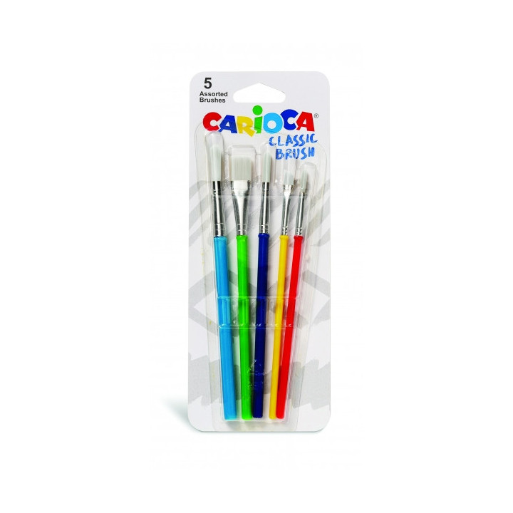 Carioca Pinceles Pack de 5 Pinceles - Nylon - Cerdas Suaves y Duraderas - Perfectos para el Cole - 5 Tamaños Diferentes - Colo