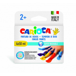 Carioca Temperas Dedo 50ml Pack de 4 Botes de Pintura de Dedos - Pensada para los mas Pequeños - Lavable de la Piel y Tejidos