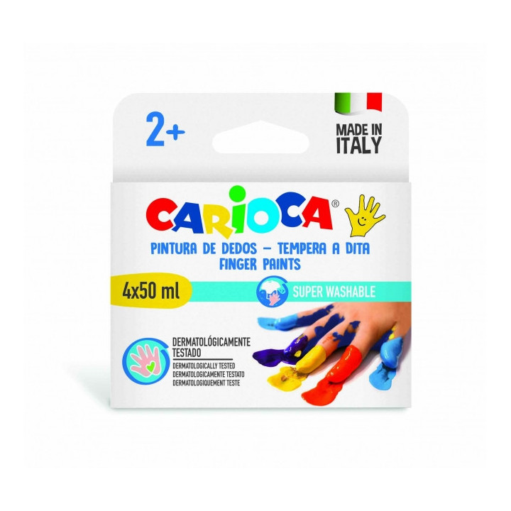 Carioca Temperas Dedo 50ml Pack de 4 Botes de Pintura de Dedos - Pensada para los mas Pequeños - Lavable de la Piel y Tejidos