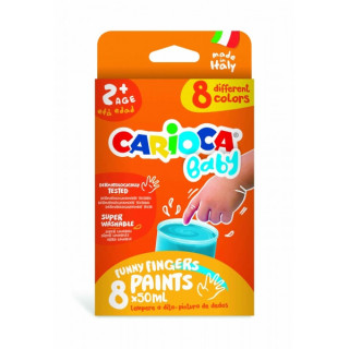Carioca Tempera Baby Pack de 8 Botes de Pintura de Dedos 2+ - Lavable - Atoxica - sin Olor - Maxima Creatividad y Diversion - C