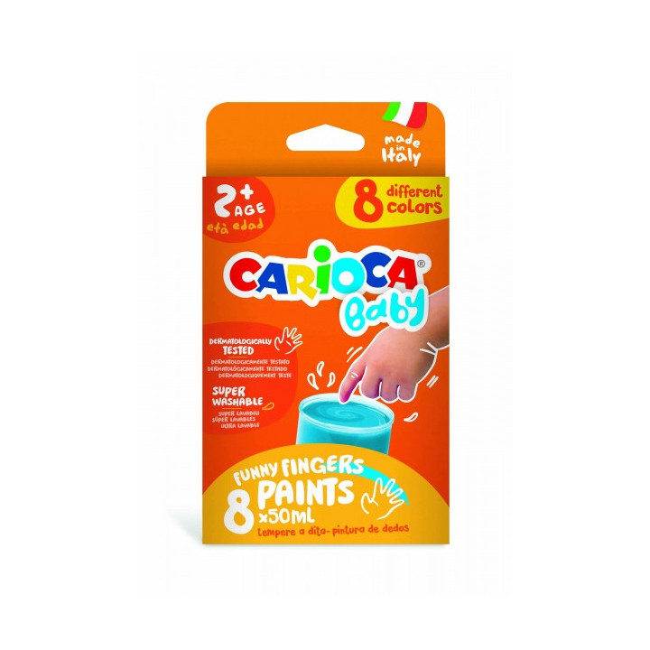 Carioca Tempera Baby Pack de 8 Botes de Pintura de Dedos 2+ - Lavable - Atoxica - sin Olor - Maxima Creatividad y Diversion - C