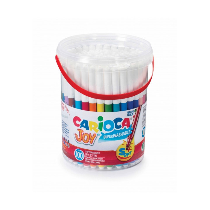 Carioca Joy Pack de 100 Rotuladores - Tinta Superlavable - Punta Fina 2.8mm y Bloqueada - Tapa Ventilada - Color Varios