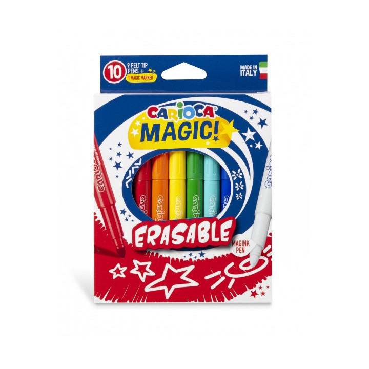 Carioca Magic Markers Pack de 10 Rotuladores Magicos Erasable - Tinta Magica Cambia de Color - Incluye Rotulador Magink para Bo