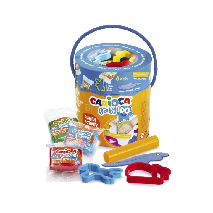 Carioca Baby Do Pack con 8 Pastillas de Pasta para Modelar 40gr + 4 Moldes + 2 Herramientas - Practico Bote con Asa - Colores S