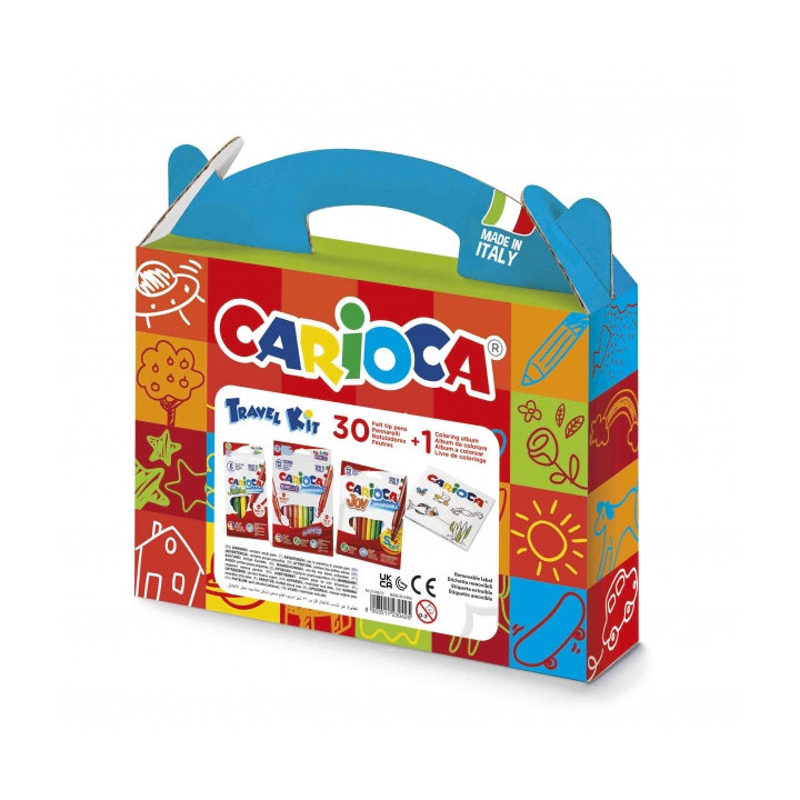 Carioca Travel Kit Maletin de Plastico - 6 Rotuladores Punta Maxi - 12 Rotuladores Punta Fina - 12 Rotuladores Doble Punta - 1