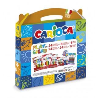 Carioca Play + Colors Pack Maletin de Plastico - 18 Lapices de Colores - 12 Acuarelas - 6 Rotuladores Jumbo Punta Maxi - 4 Rotu