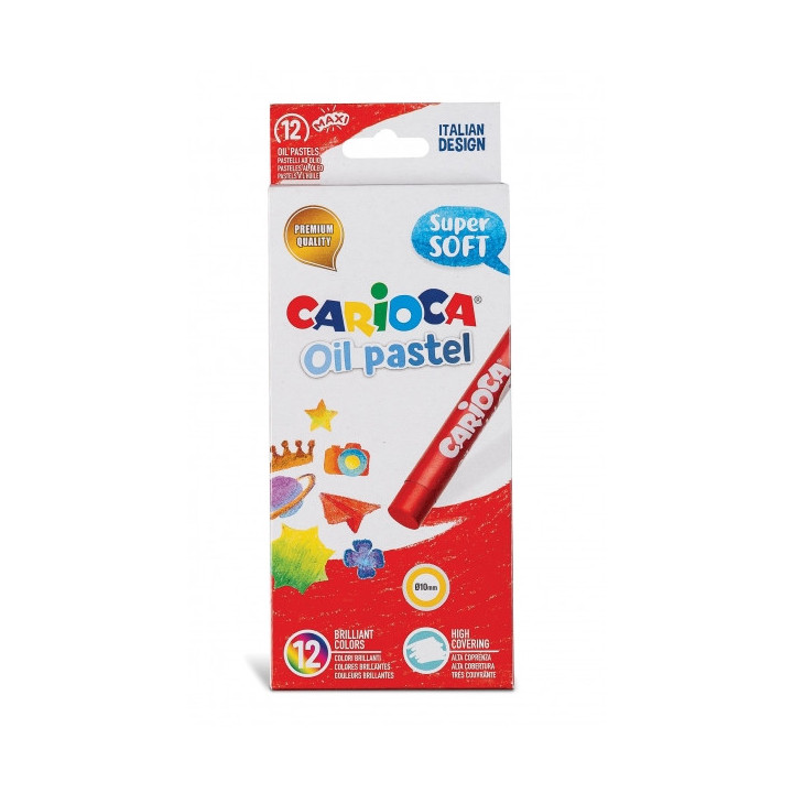Carioca Pack de 12 Pasteles al Oleo - Maxi Cuerpo Ø 10mm - Lavables - Resistentes a la Luz - Faciles de Mezclar - Uso en Papel