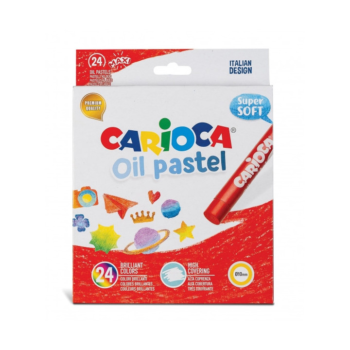 Carioca Pack de 24 Pasteles al Oleo - Colores Brillantes - Lavables - Resistentes a la Luz - Cubrientes - Faciles de Mezclar -