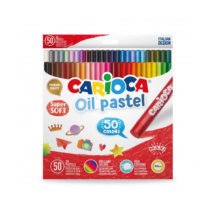 Carioca Pack de 50 Pasteles al Oleo - Colores Brillantes - Lavables - Resistentes a la Luz - Cubrientes - Faciles de Mezclar -
