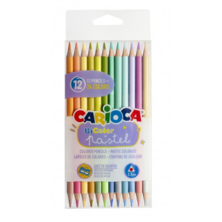 Carioca Bi-Color Pack de 12 Lapices - 24 Colores Pastel - Cuerpo Triangular - Colores Brillantes y Lavables - Escritura Blanda
