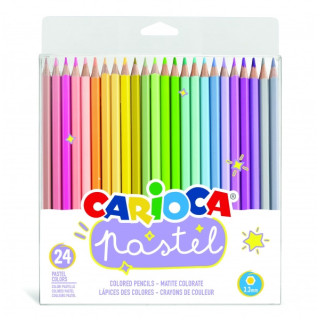 Carioca Pack de 24 Lapices de Madera - Colores Pastel - Cuerpo Hexagonal - Colores Brillantes y Lavables - Escritura Blanda - M