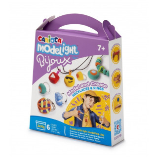 Carioca Modelight Bijoux Pack de Creacion de Joyas - Pasta Super Ligera y Elastica - sin Gluten - Seca al Aire - Colores Brilla