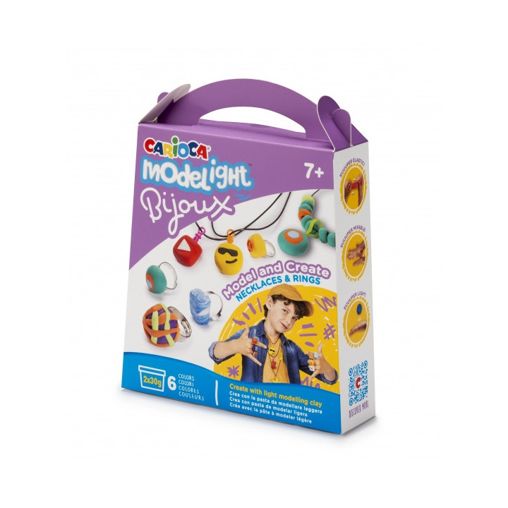 Carioca Modelight Bijoux Pack de Creacion de Joyas - Pasta Super Ligera y Elastica - sin Gluten - Seca al Aire - Colores Brilla