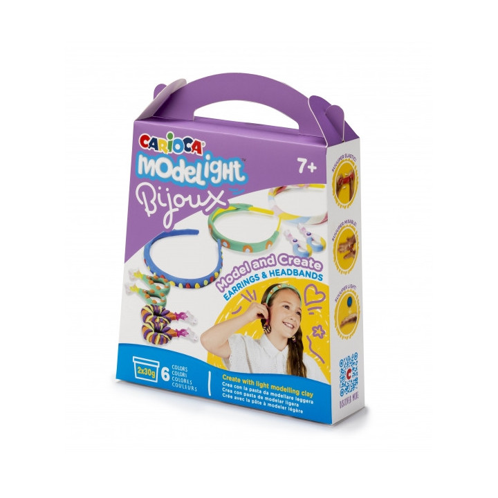 Carioca Modelight Bijoux Pack de Creacion de Joyas - Pasta Super Ligera y Maleable - sin Gluten - Seca al Aire - Colores Brilla