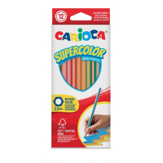 Carioca Supercolor Pack de 12 Lapices de Colores - Cuerpo de Madera Hexagonal - Colores Intensos y Gran Opacidad - Mina de 3.3m