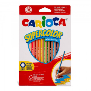 Carioca Supercolor Pack de 18 Lapices de Colores - Cuerpo de Madera Hexagonal - Colores Intensos y Gran Opacidad - Mina de 3.3m