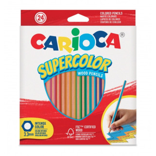 Carioca Supercolor Pack de 24 Lapices de Colores - Cuerpo de Madera Hexagonal - Colores Intensos y Gran Opacidad - Mina de 3.3m