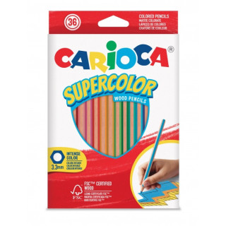 Carioca Supercolor Pack de 36 Lapices de Colores - Cuerpo de Madera Hexagonal - Colores Intensos y Gran Opacidad - Mina de 3.3m