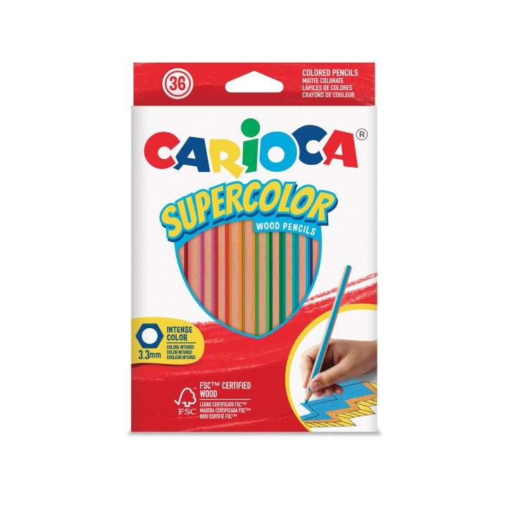 Carioca Supercolor Pack de 36 Lapices de Colores - Cuerpo de Madera Hexagonal - Colores Intensos y Gran Opacidad - Mina de 3.3m
