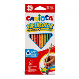 Carioca Supercolor Pack de 12 Lapices de Colores - Cuerpo de Madera Triangular - Colores Intensos y Gran Opacidad - Mina de 3.5