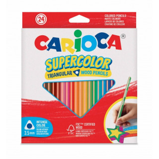 Carioca Supercolor Pack de 24 Lapices de Colores - Cuerpo de Madera Triangular - Colores Intensos y Gran Opacidad - Mina de 3.5