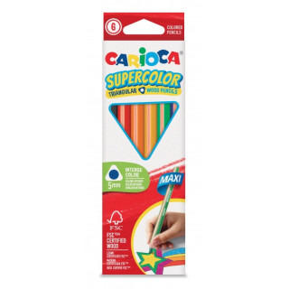 Carioca Supercolor Pack de 6 Lapices de Madera - Cuerpo Triangular Maxi - Colores Intensos y Gran Opacidad - Lapizgrueso Ø 5mm