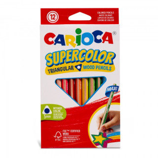 Carioca Supercolor Pack de 12 Lapices de Madera - Cuerpo Triangular Maxi - Colores Intensos y Gran Opacidad - Lapizgrueso Ø 5m