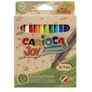 Carioca Joy Eco Family Pack de 12 Rotuladores Punta Fina 2.8mm Bloqueada - Tinta Superlavable - Capuchon Ventilado - Colores Su